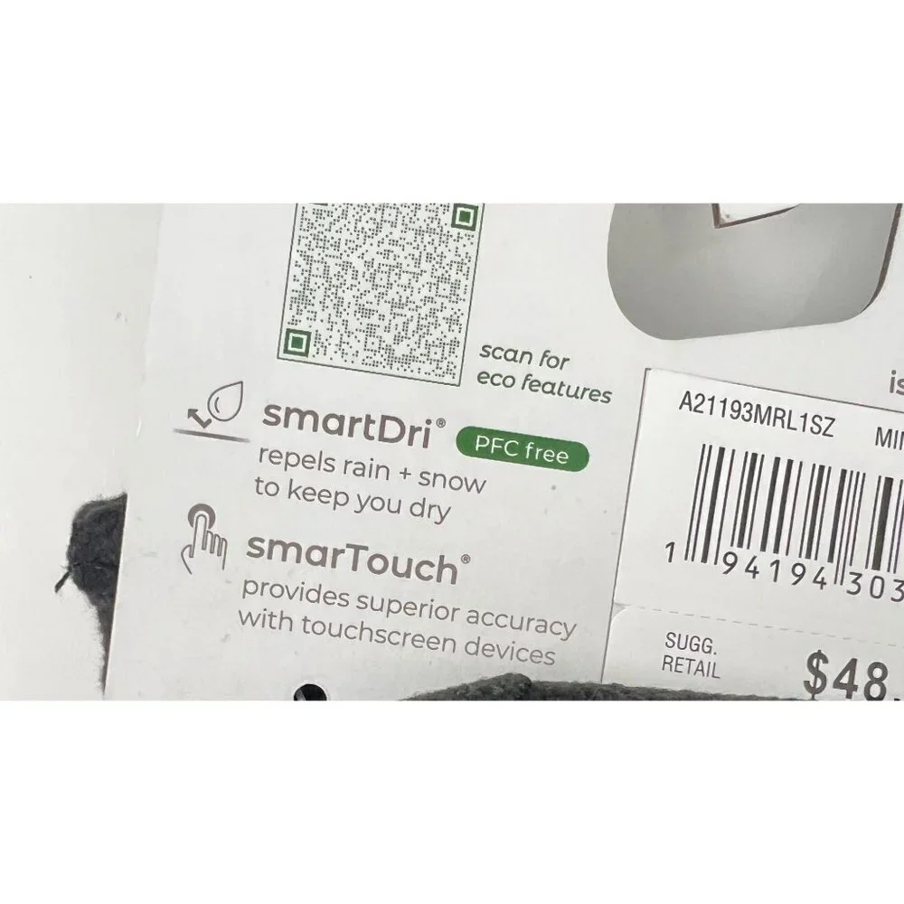 Isotoner Eco Comfort Womens Cold Weather Gloves Gray/Black OS Fleece Lined Smart